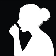 Silhouette profile of a woman coughing into her hand