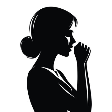 recommend clip art: Silhouette profile of a woman coughing with her hand covering her mouth