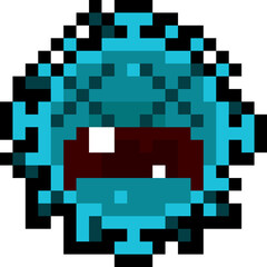 Pixel art cartoon dying virus character 2