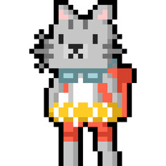 Pixel art cartoon cat traveller character