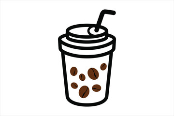 A coffee cup filled with coffee beans vector illustration icon on a white background