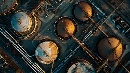 An aerial perspective of a system of containers holding an invisible energy source that supports our daily activities. Flexible fuel: Gas for cooking and beyond. Ideas of energy and fuel.