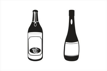 Champagne Bottle Art Print and Glass Design Illustration Vector Image
