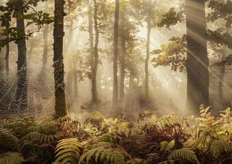 misty morning in the forest ai generative 