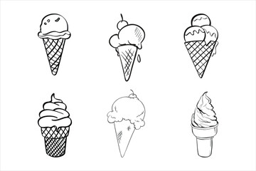 ice cream Icon Set hand-drawn illustration simple vector art design. For print, web, logo, decor, etc.