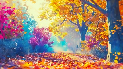  A vibrant autumn forest with colorful leaves