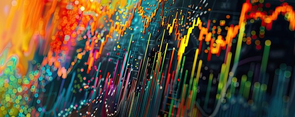 Close-up shot of a stock market chart infused with surrealist art elements