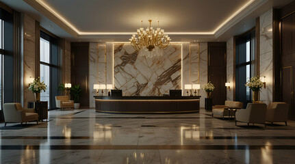 3d render of luxury hotel reception lobby. generative.ai 