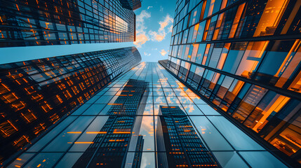 Reflective skyscrapers, business office buildings