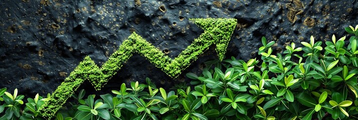 An upward green arrow, made of foliage, represents the rising trend of sustainable investing, highlighting a shift towards environmentally responsible practices. Generative AI