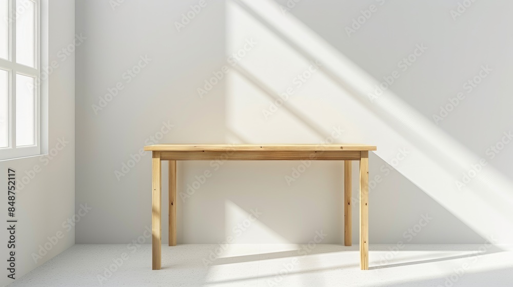 Sticker Empty birch desk isolated in a white studio