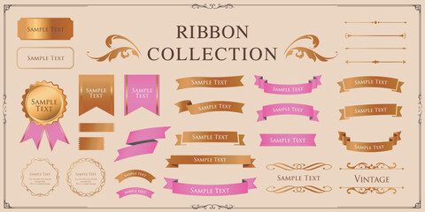 Ribbon decoration design set and antique borders and frames design
