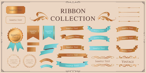 Ribbon decoration design set and antique borders and frames design
