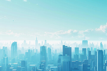 a city skyline with blue sky