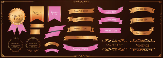 Ribbon decoration design set and antique borders and frames design
