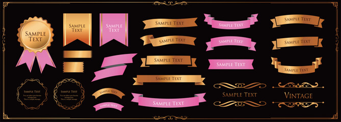 Ribbon decoration design set and antique borders and frames design
