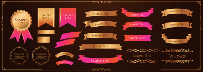 Ribbon decoration design set and antique borders and frames design
