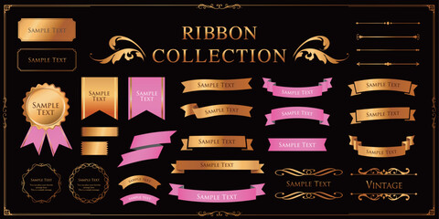 Ribbon decoration design set and antique borders and frames design
