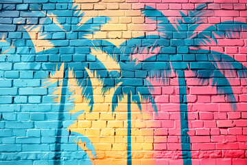 Colorful Brick Wall w Palm Trees Nº 2