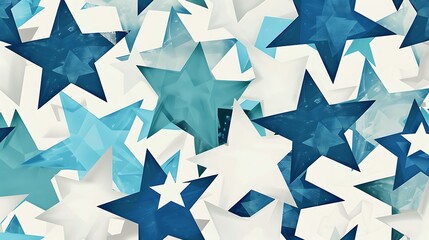 Obraz premium Design a seamless pattern of overlapping stars in shades of blue and white, white background