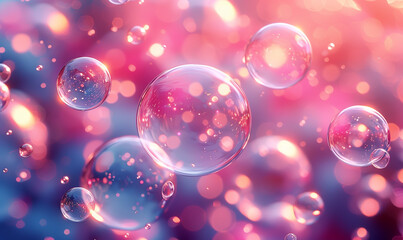 abstract pink wallpaper with close up soap bubbles