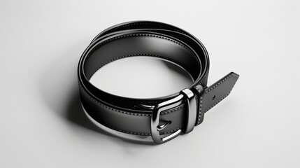  Black leather belt on a white background. accessory on white background.