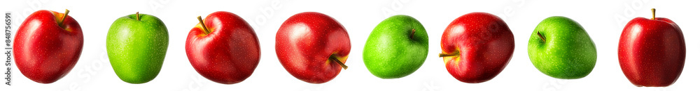 Sticker group of red and green apples on white background - Stickers