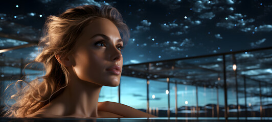 The swimming pool is shown In the middle of the photo beauty women, ai generative