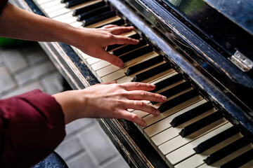 Piano play. Hand pianist with classical piano music concert 