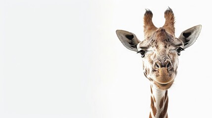 Obraz premium White giraffe head and neck against blue background