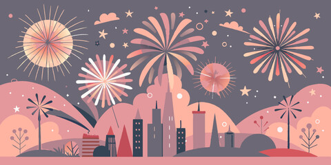 Obraz premium Bright fireworks burst in the night sky. Explosive fireworks against a backdrop. Colorful fireworks burst in the sky against a deep background.
