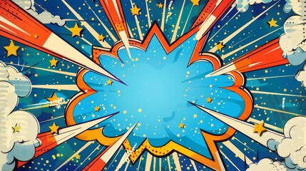 Comic-Style Celestial Explosion of Stars and Galaxies from a Speech Bubble Frame: Dynamic and Explosive Background