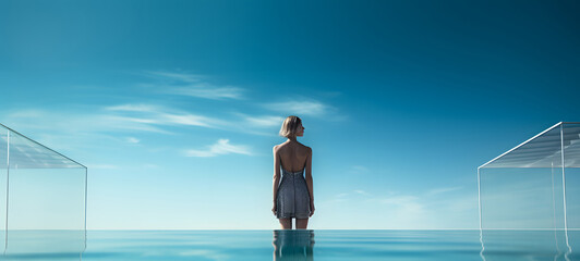 The swimming pool is shown In the middle of the photo beauty women, ai generative