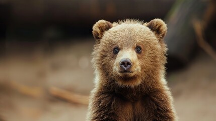 Fototapeta premium Brown bear face in close-up with blurry background
