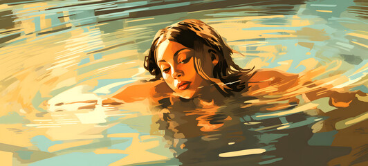 The swimming pool is shown In the middle of the photo beauty women, ai generative
