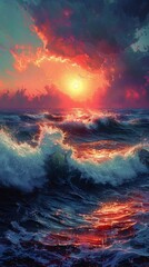 Fototapeta premium Colorful sunset over ocean. Sunset on the beach.