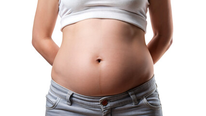 Naklejka premium A person in jeans showing off a belly figure