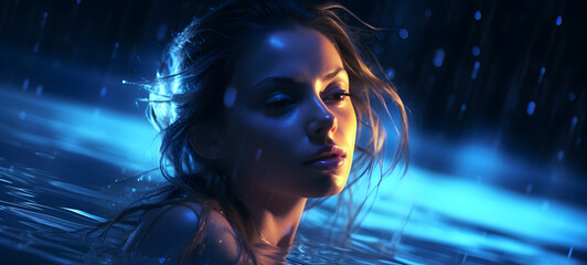 The swimming pool is shown In the middle of the photo beauty women, ai generative