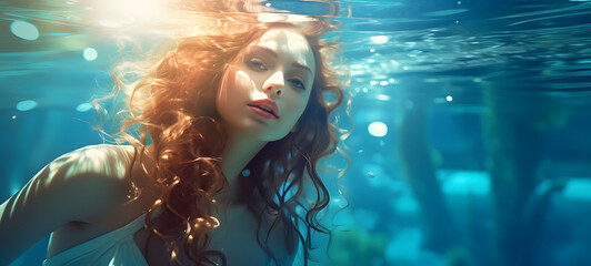 The swimming pool is shown In the middle of the photo beauty women, ai generative