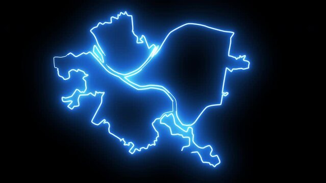 map of Pittsburgh in Pennsylvania with a blue glowing neon effect