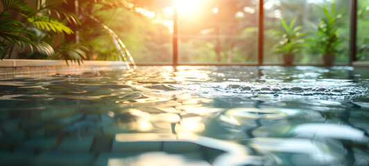 The swimming pool is shown In the middle of the photo beauty women, ai generative