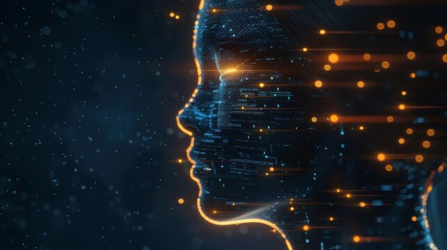 Advanced AI Head with Glowing Design and Data Generative AI
