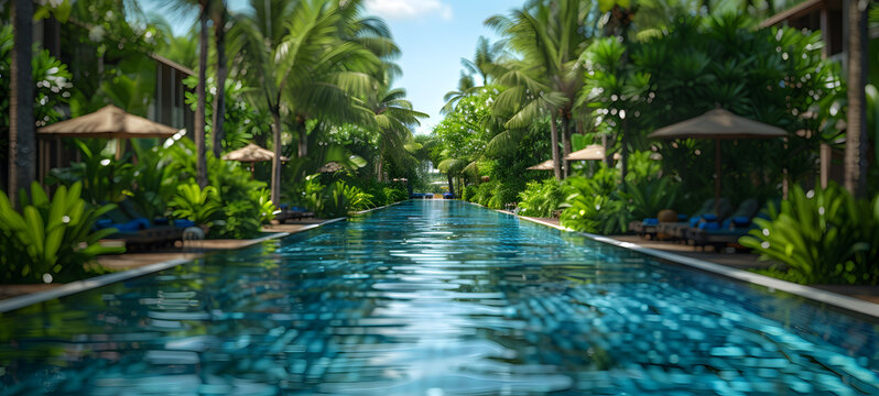 The swimming pool is shown In the middle of the photo beauty women, ai generative - Powered by Adobe