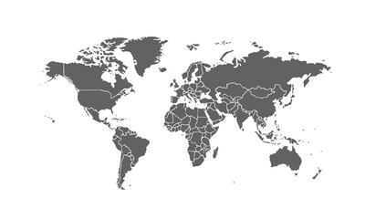 Fototapeta premium Map of world isolated on white background. for website layouts, background, education, precise, customizable, Travel worldwide, map silhouette backdrop, earth geography, political, reports.