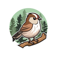 evergreen pine tree logo design template vintage with birds illustration.