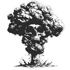 Skull Mushroom Cloud Black Outlined Artwork