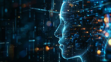 Glowing Lines on Advanced AI Head Generative AI