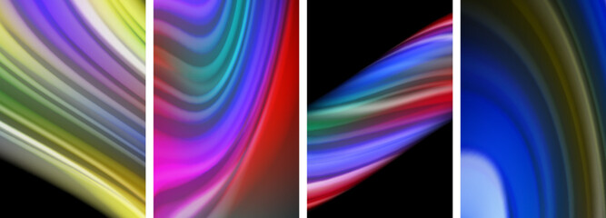 Rainbow color liquid. Wave lines poster set for wallpaper, business card, cover, poster, banner, brochure, header, website