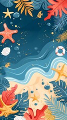 Vibrant Nautical Frame with Underwater and Beach Motifs