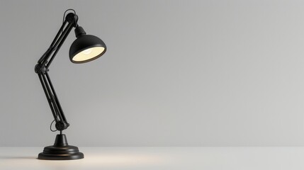Modern black swing arm lamp with LED bulb on empty background Minimalist design